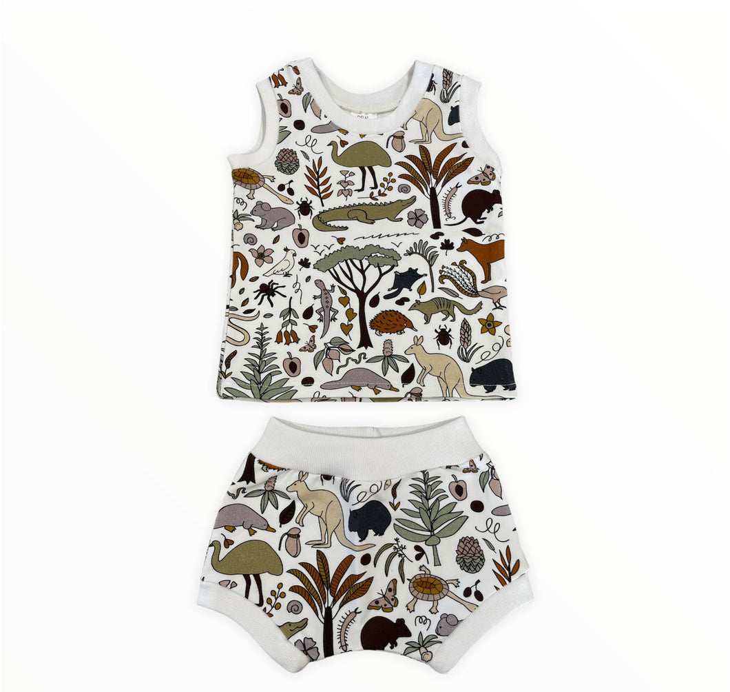 Singlet & Bummies Set - Outback Animals